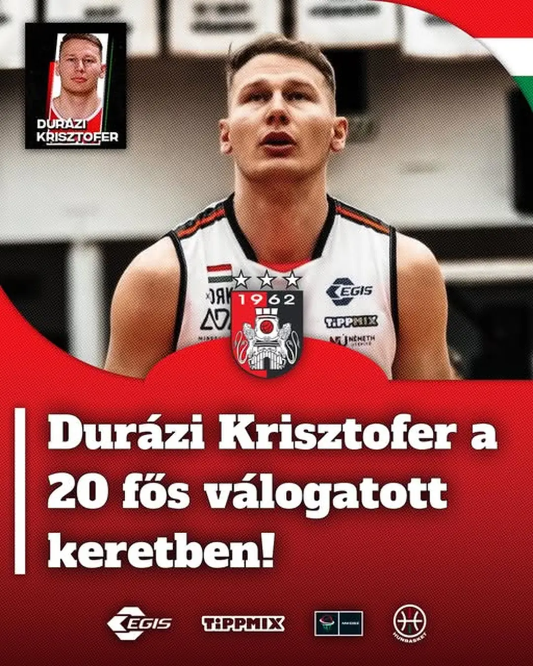 Az Egis Körmend 2025. június 17. dátumú Facebook-bejegyzésének képe: Durázi Krisztofer a bő keretben!