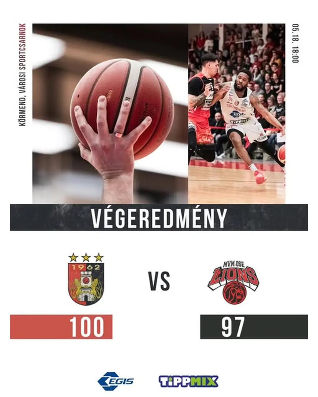Az Egis Körmend 2024. május 18. dátumú Facebook-bejegyzésének képe: Győzelem! Köszönjük szépen mindenkinek az egész éves támogatást