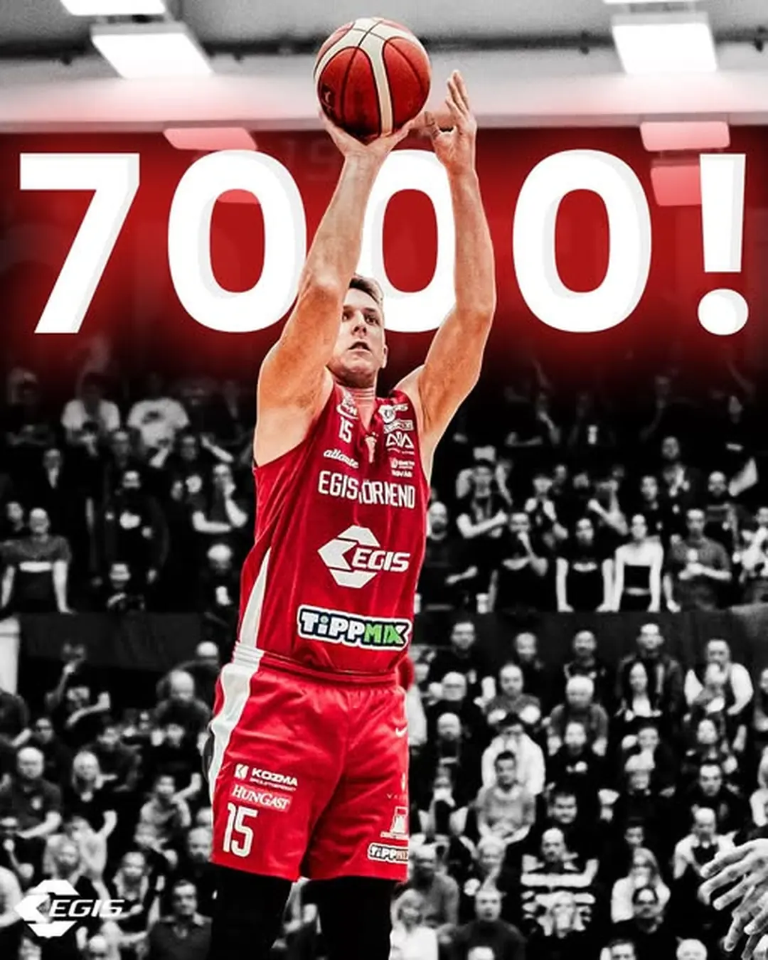 Az Egis Körmend 2024. május 15. dátumú Facebook-bejegyzésének képe: Ferencz Csaba a tegnapi mérkőzésen megdobta 7000. pontját az Egis Körmend színeiben