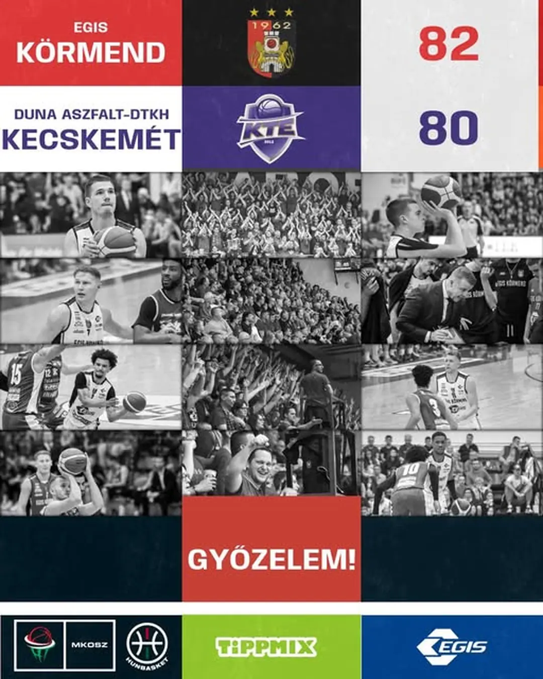 Az Egis Körmend 2024. november 9. dátumú Facebook-bejegyzésének képe: Lassú kezdéssel, izgalmas végjátékkal, kiváló egyéni statisztikákkal nyertünk a Kecskemét ellen